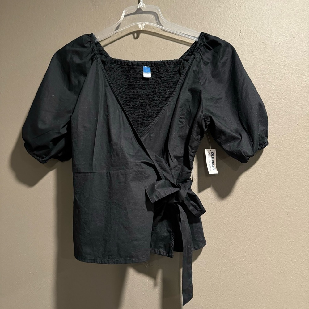 Old Navy Puff Sleeves Smocked Wrap Top Size Medium
